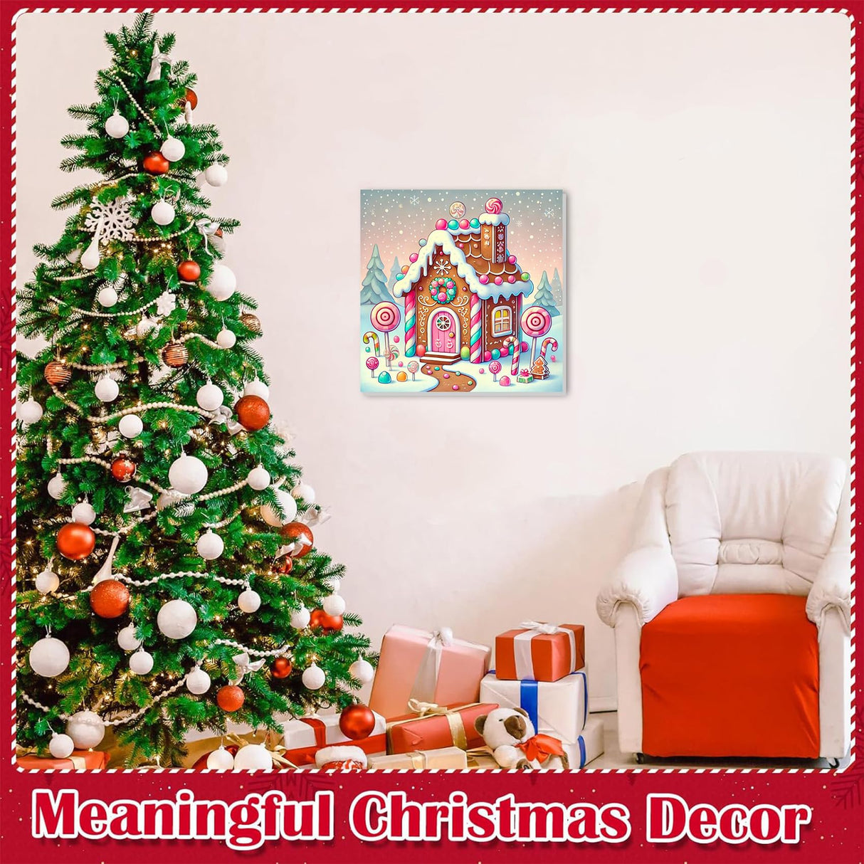 Christmas Paint by Numbers Kit for Kids with Frame - Candy House Paint by Number for Kids, Christmas Kid Painting by Number Kits Age 5-8 for Home Wall Decor 8X8inch (with Wooden Easel) ajepon