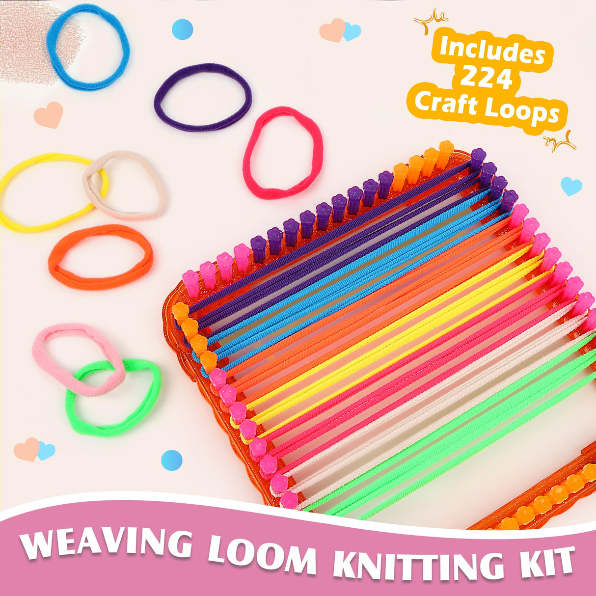Weaving Loom Kit for Kids Ages 8-12, DIY Arts and Crafts Loom Knitting Projects Set, Ideas Birthday Gifts for Girls Toys, Crochet Kit for Beginners Potholder Tools Creative Supplies With Elastic Cord QXHOL