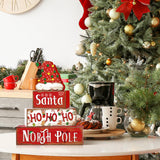 Moucuny 4 Pcs Christmas Table Decorative Signage Santa Hat Ho Ho Ho Wooden Blocks Christmas Tabletop Decor Wooden Block Sign Tiered Tray Decor Christmas Centerpieces Table Decor for Christmas Home Moucuny