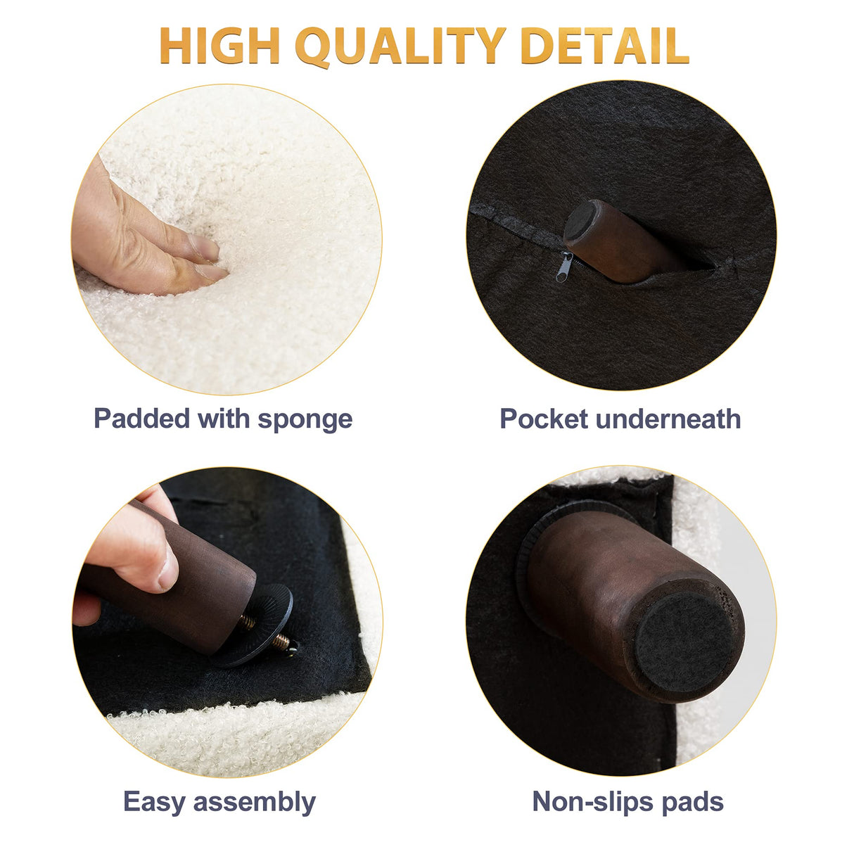 Small Beige Fur Padded Foot Stool, Storage Ottoman Foot Rest with Wooden Legs, 9.5Inch, Modern Rectangle Chair Foot Rest Foot Step Stool for Living Room, Couch, Desk LUE BONA