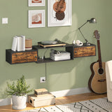 HOOBRO Floating TV Stand with Power Outlet 55", Modern Wall Mounted Media Console Shelf Cabinet for Under TV Storage, Entertainment Center, Living Room, Bedroom, Rustic Brown and Black BF11DS01 HOOBRO