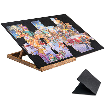 Tektalk Foldable Jigsaw Puzzle Board with 3 angle adjustable Bracket / Stand, Lightweight Portable Puzzle Mat Plateau with Wooden Easel, Foldaway Felt Puzzle Table, for Up to 1000 Pieces - Bl - WoodArtSupply