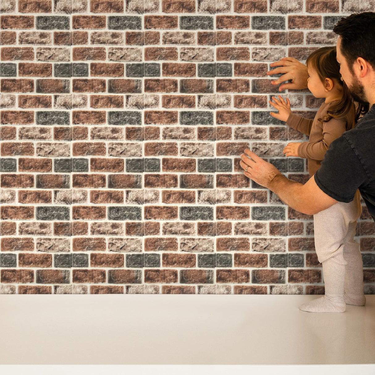 Art3d 10 Pcs 3D Peel and Stick Foam Brick Wall Panels, Gray Brown Art3d