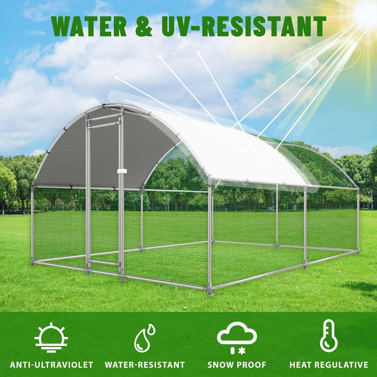 NUGRIART Large Metal Chicken Coop Walk-in Poultry Cage with Water-Resident and Anti-UV Cover Duck Rabbit Cat House Outdoor Chicken Run Pen with Round Roof NUGRIART