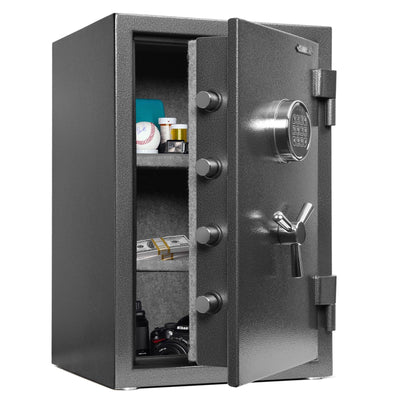 ISLANDSAFE 1200°F 40 Minutes Fireproof and Waterproof Safe Box, Digital Fire Proof Safe with 3 Spoke Detachable Handle, Personal safe for Home Office Money Gun (3.5 Cubic Feet Grey)