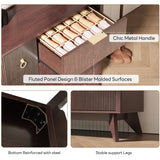 LIKIMIO Dresser for Bedroom 9 Drawers with LED Light, 55" Wide Fluted Chest of Drawers, Wood Closet Organizer, Curved Profile Design, TV Stand for Living Room, Hallway, Walnut with Brown LIKIMIO