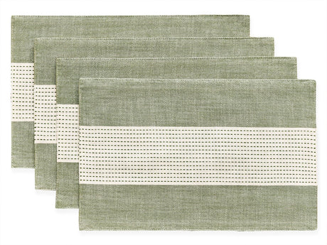 Wracra Linen Placemats, 12 x 18 Inch Set of 4 Placemats, Farmhouse Macrame Place Mats for Kitchen Table and Heat Resistant-Hemstitch Sage Green 4PCS Wracra