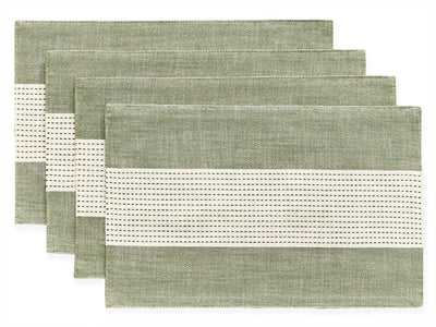 Wracra Linen Placemats, 12 x 18 Inch Set of 4 Placemats, Farmhouse Macrame Place Mats for Kitchen Table and Heat Resistant-Hemstitch Sage Green 4PCS