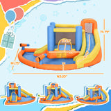Outsunny 5-in-1 Kids Inflatable Bounce House Jumping Castle with Water Pool, Slide, Climbing Walls, & 2 Water Guns, Orange, Blue, Yellow Outsunny