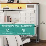 YITAHOME King Size Bed Frame Farmhouse with 49.14" Tall Storage Headboard, Charging Station & Led Light, Sliding Barn Door, Wooden Platform Bed Frame, Metal Slats Support, No Box Spring Needed, White YITAHOME