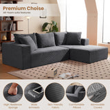 Modular Sectional Sofa, 108" L-Shaped Boneless Couch with Deep Seat, Corduroy Cloud Couch for Living Room, Bedroom, No Assembly Required, Ship in a Box, Grey RUMBALUXY