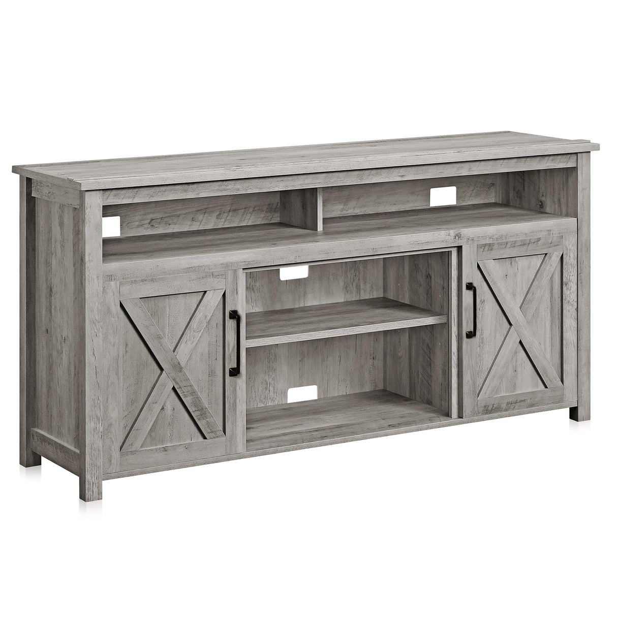 BELLEZE Modern 58 Inch Barn Door Wood TV Stand & Media Entertainment Center Console Table for TVs up to 65 Inches with Two Open Shelves and Cabinets - Corin (Gray Wash) BELLEZE
