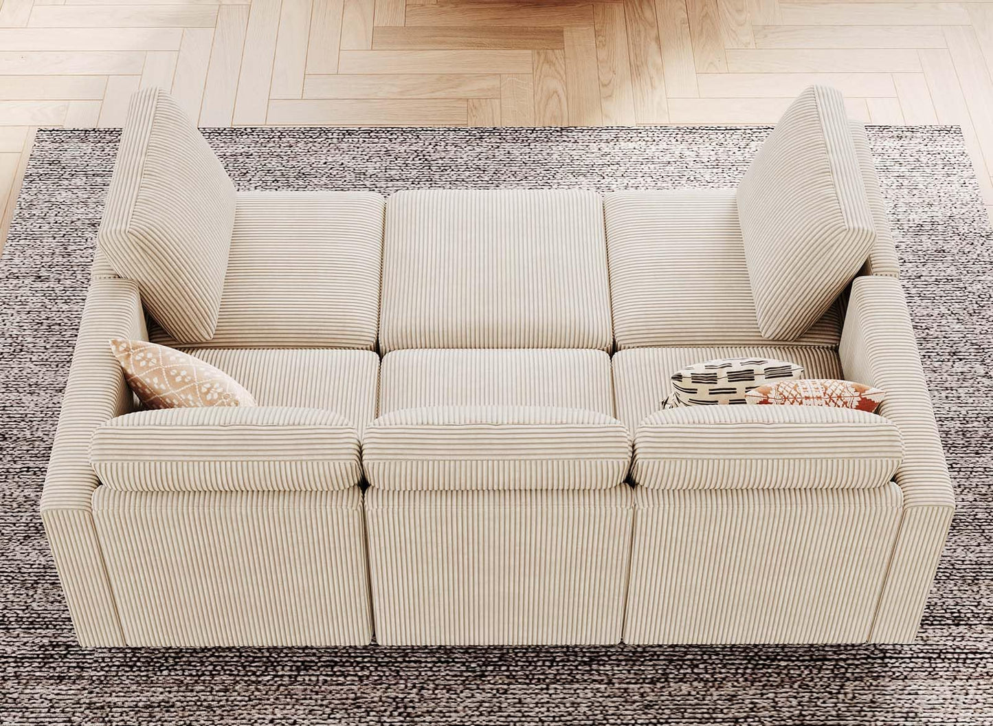 Belffin Modular Sectional Sleeper with Storage Ottoman Corduroy Sectional Couch with Chaise Convertible Modern Sectional Sofa Couch Beige