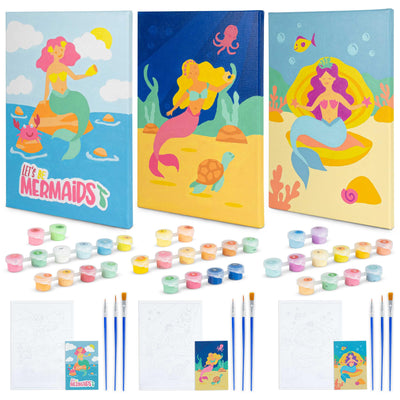 BONNYCO Paint by Numbers Kit for Kids Mermaid Pack 3 Canvas Paint by Number Canvas Framed Pre Drawn, Mermaid Gifts for Girls Painting | Arts and Kids Crafts 4-6 8-12 | Pintar por Numeros Niñas