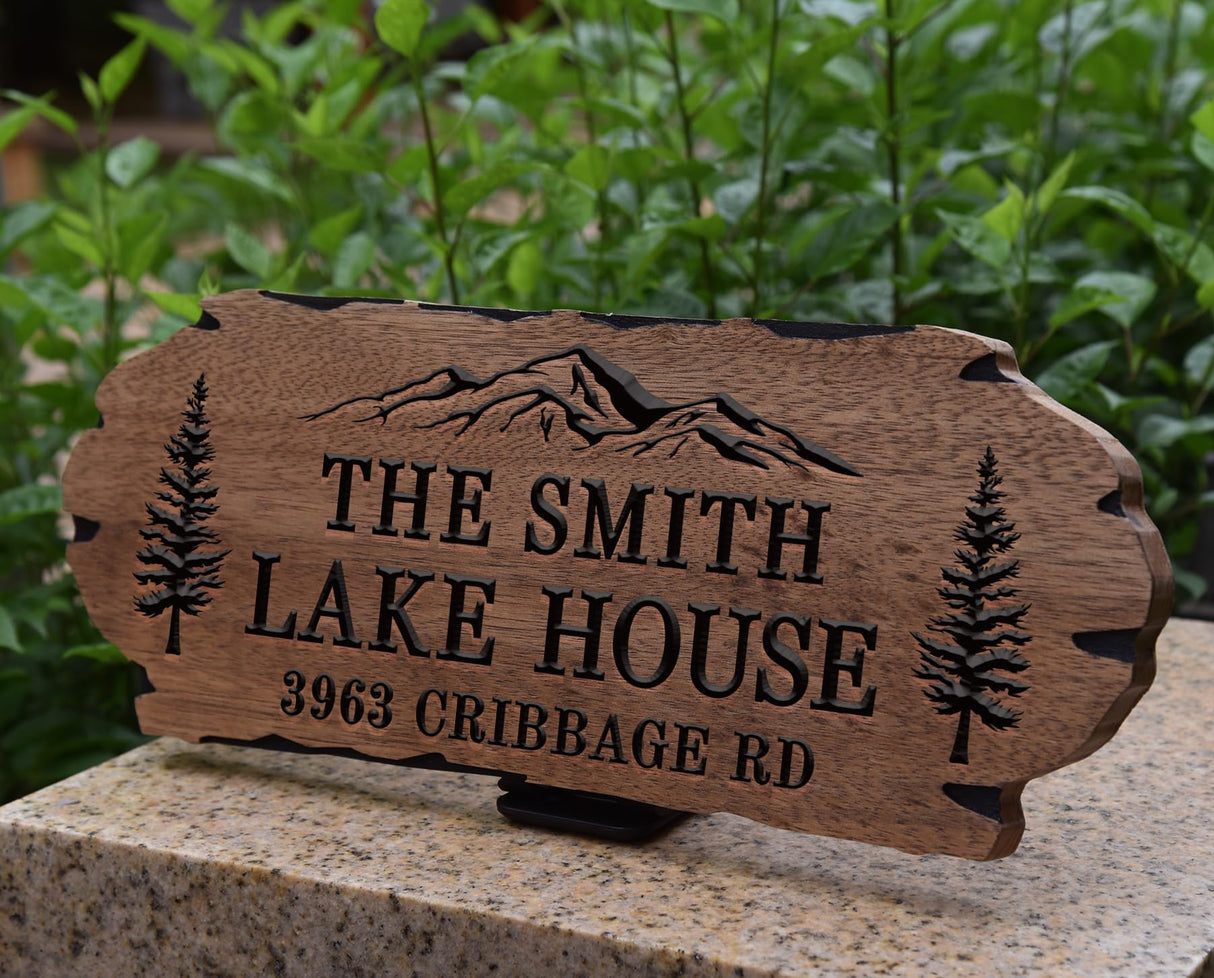Personalized Cabin Sign - Rustic Wood Welcome Sign for Outdoor, Home Wall Decor,Farmhouse Decor, Custom Backyard Sign,Carved wood sign.3D Carving Wood Sign. EXUNART