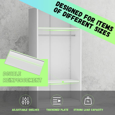 Bonusall Metal Wardrobe Cabinets with Single Rod and 2-Shelves, 70" Heavy-Duty Steel Clothing Storage Cabinets with 2 Doors, White Armoire Wardrobe Closet for Bedroom, Laundry Room or Living Room Bonusall