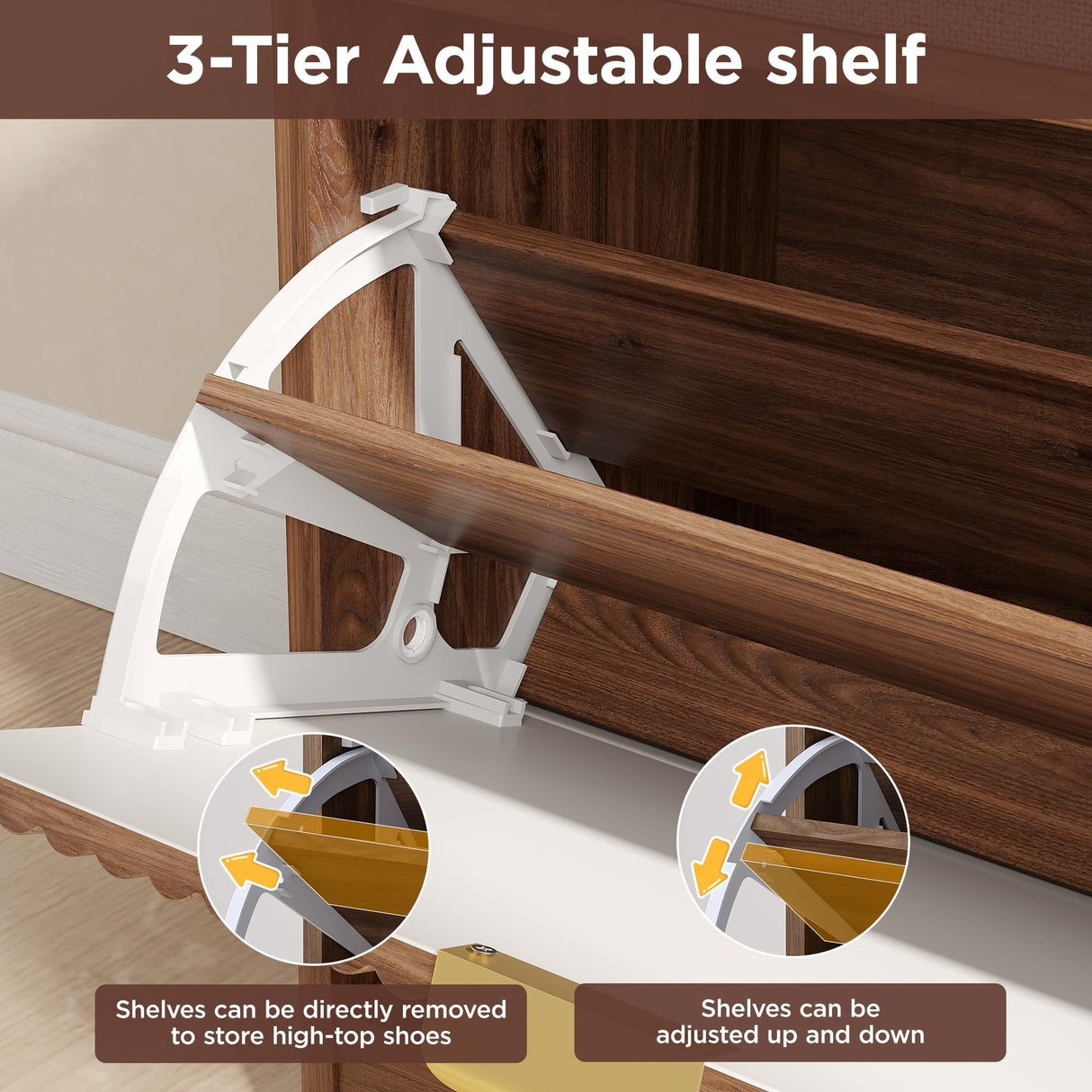 Maupvit Fluted Shoe Bench with Storage, Narrow Wooden Entryway Bench with Removable Cushion & 2 Flip-Drawers, Shoe Cabinet Bench, Farmhouse Boho Shoe Rack for Entrance, Hallway, Living Room (Walnut) Maupvit