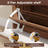 Maupvit Fluted Shoe Bench with Storage, Narrow Wooden Entryway Bench with Removable Cushion & 2 Flip-Drawers, Shoe Cabinet Bench, Farmhouse Boho Shoe Rack for Entrance, Hallway, Living Room (Walnut) Maupvit