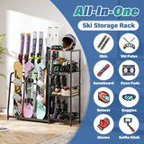 Freestanding Snowboard Rack - 4 Pair Ski, 3 Pack Snowboard, Boot, Pole, Goggles, Helmet Rack for Garage, Shed, Basement Lurgno