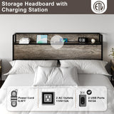 AMERLIFE King Size Lift Up Storage Bed Frame, Wooden Platform Bed Frame with Lifting Storage & Charging Station, No Spring Box Needed/Noise Free, Rustic Grey AMERLIFE