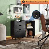 DEVAISE 3-Drawer Wood File Cabinet, Mobile Lateral Filing Cabinet, Printer Stand with Open Storage Shelves for Home Office, Black DEVAISE