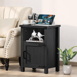 Joaxswe Night Stand, 18 Inch Farmhouse Nightstand with with Charging Station and USB Port, Rustic Couch End Table with Magnetic Door, Wood Bed Side Tables for Bedroom, Home, Black Joaxswe