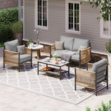 Oasbira Aluminum Outdoor Patio Furniture Set, HDPE Rope 4 Piece Modern Sectional Conversation Sets with Dual-Layer Coffee Table, All Weather Patio Couch Sofa with Thick Cushions, Gray Frame, Gray Oasbira