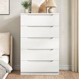 White Tall 5 Drawer Dresser for Bedroom with Hidden Storage Design, Large Modern Closet Dressers & Chests of Drawers with Cut-Out Handles, 27.6" L*15.8" W*45.3" H for Bedroom, Living Room, Nursery Jocoevol
