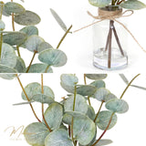 Muhanjia Artificial Eucalyptus Stems in Glass Vase with Faux Water,3Pcs Fake Plant with Double-Sided Green Leaves for Centerpiece(Double-Sided Green Eucalyptus) Muhanjia