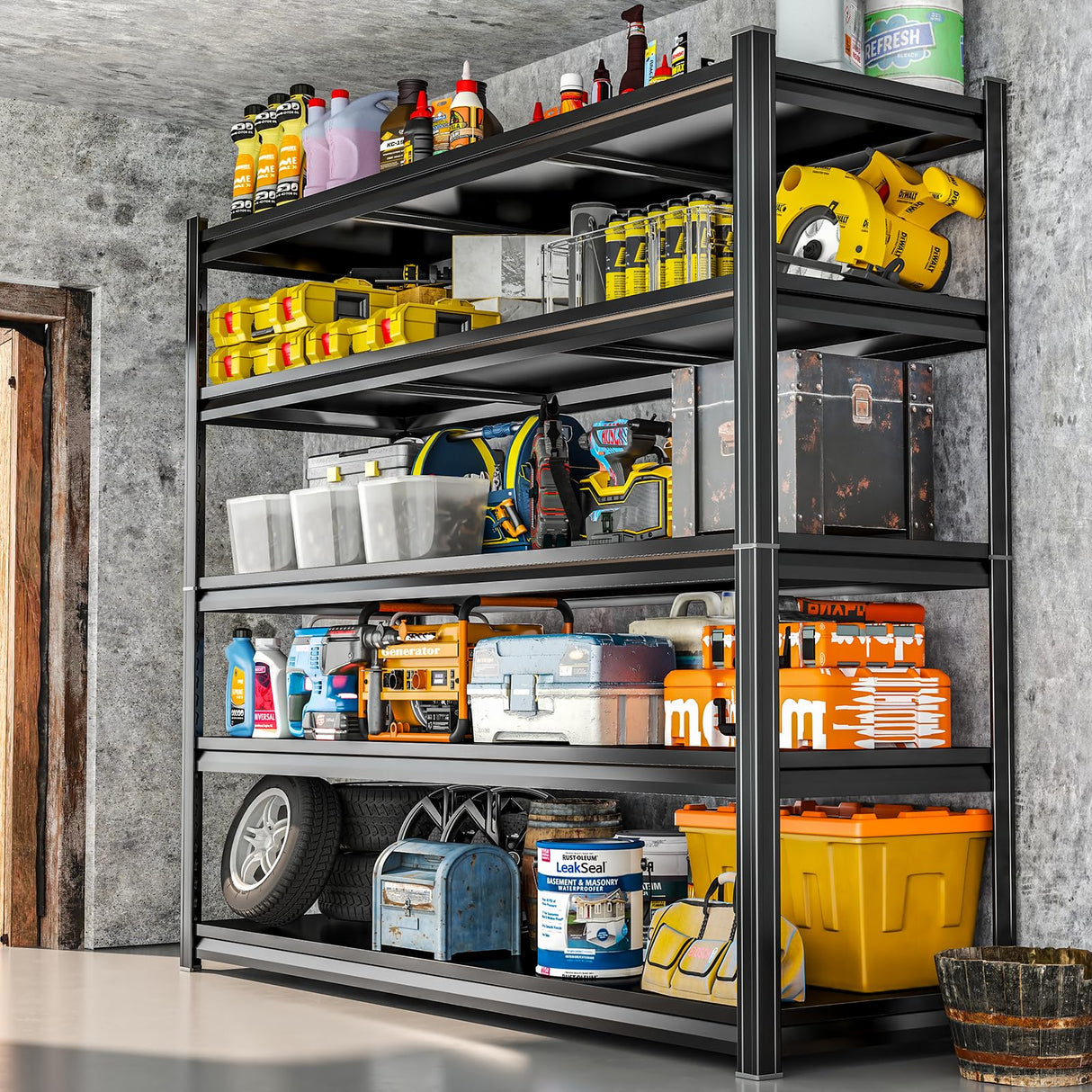 47.3"W Garage Shelving Heavy Duty, 2500 LBS Capacity Industrial Shelving Units, Standing Shelf Storage, Detachable and Adjustable 5 Tier Metal Shelves for Warehouse, Basement, Pantry Closet, Black Bezuny