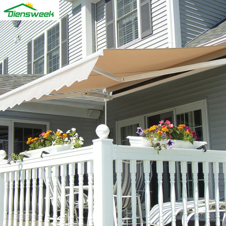 Diensweek 12'x10' Patio Awning Retractable, Fully Assembled Manual Commercial Grade - Quality 100% 280G Ployester Window Door Sunshade Shelter - Deck Canopy Balcony P100 Series (12'x10', Beige) Diensweek