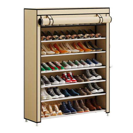 Calmootey 7 Tier Shoe Rack Organizer to Hold 35 Pairs, Portable Shoe Shelf with Nonwoven Fabric Cover for Closet Hallway, Bedroom, Entryway, Beige Calmootey