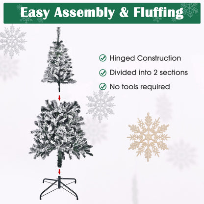 Yescom White Christmas Tree Artificial Pine Tree,5Ft Flocked Xmas Tree,Foldable Hinged,518 Branch Tips for Party Holiday Office Home Decoration