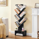 Hoctieon 6 Tier Tree Bookshelf, Tall Bookcase with Drawer, Freestanding Book Shelf with LED Lights, Display Floor Standing Storage Shelf, Book Organizer Shelves for Home Office, Living Room, Black Hoctieon