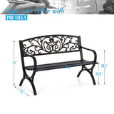 PHI VILLA 50Inch Cast Iron Steel Frame Garden Bench Patio Furniture Chair Outdoor Bench w/Floral Design Backrest, Slatted Seat for Park, Yard & Porch, Bronze PHI VILLA