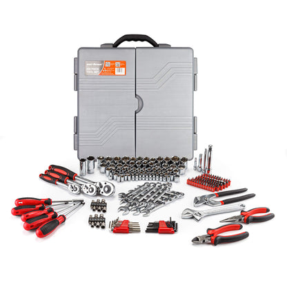 CARTMAN 205 Piece Ratchet Wrench Tool Set,1/4" & 3/8" & 1/2" Drive with SAE/Metric Sockets Kit in Plastic Toolbox - WoodArtSupply