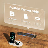 Huuger 63 Inch TV Stand for 65, 70 Inch TV, 11 Drawer Long Dresser with Power Outlets and LED Lights, Entertainment Center with Storage, Rustic Brown Dresser with PU Leather Surface Huuger