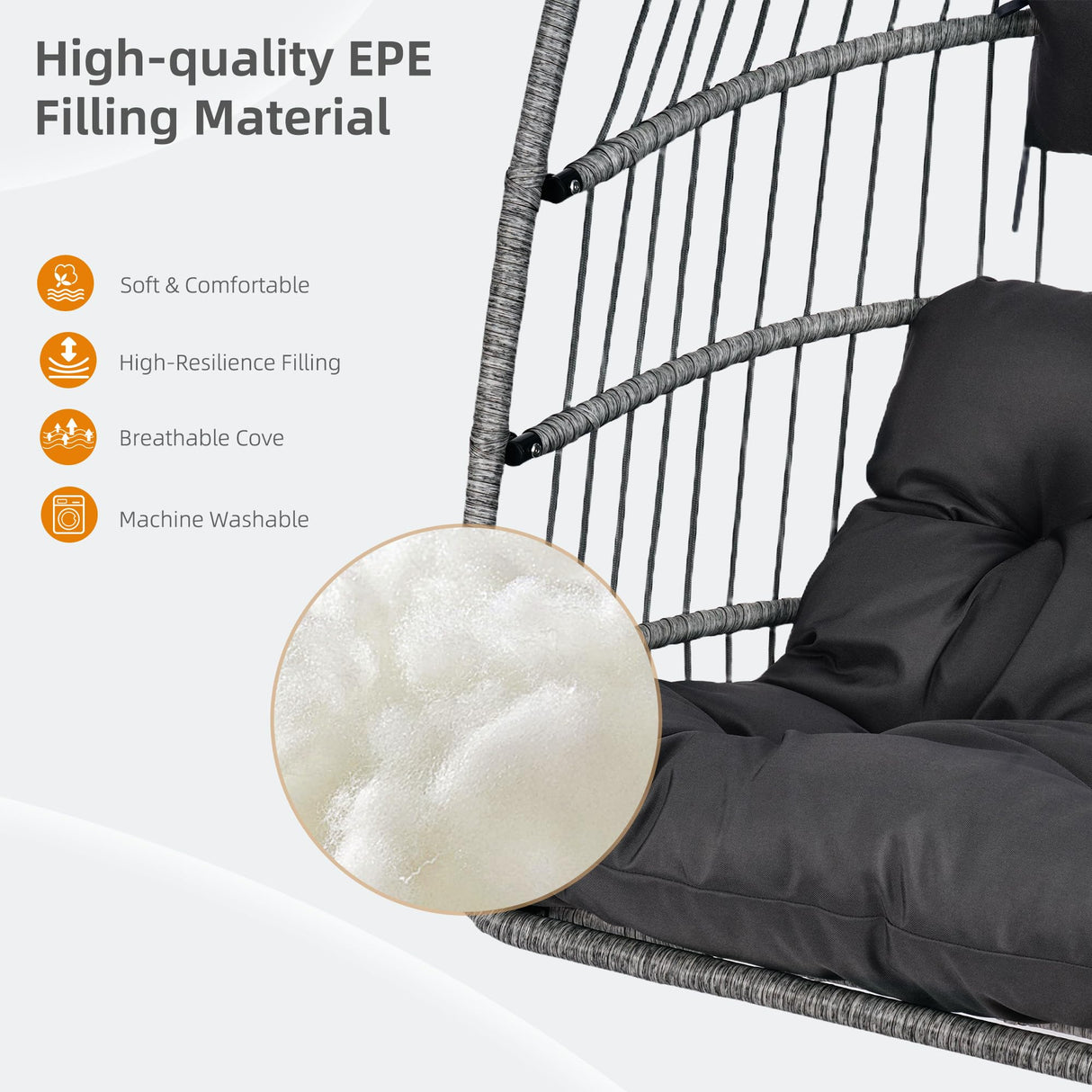 Foldable Hanging Egg Chair with Stand, HDPE Rattan and Heavy Duty Aluminum-Steel Frame, Outdoor Patio Wicker Swing Egg Chair with Headrest and Cushioned, 350 Lbs Capacity (Dark Grey) DAIJIA CHINA