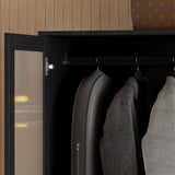 VOWNER 20“D Armoire Wardrobe Closet with Fluted Glass, 71" H Clothing Storage Cabinet with Hanging Rod, 4 Soft-Close Doors Wooden Wardrobe Cabinet for Bedroom, Large Capacity Storage Black(CCA) VOWNER