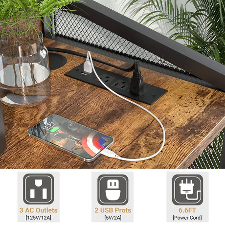 Unikito 3-Tier Lateral Office Filing Cabinets with Socket and USB Charging Port, Modern Printer Stand and Paper Shredder Stand Rack with Wheels and Open Storage Shelves for Home Office, Rustic Brown Unikito