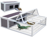 Tortoise House Habitat Wooden with Waterproof Cover, Chicken Coop with Run Rabbit Hutch Small Animal Hutch Enclosure Indoor/Outdoor-Grey + White Trim Rockever