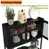 Furniouse 6-Tier Kitchen Bakers Rack with Power Outlet, Industrial Microwave Oven Stand with Shelves, Kitchen Utility Storage Shelf with Cabinet, Standing Kitchen Storage Rack (Black) Furniouse