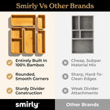 SMIRLY 5-Piece Bamboo Kitchen Drawer Organizer Set for Large and Small Utensils, Multi-use Storage Box - Bathroom, Nightstand, Jewelry, Cutlery, Knife, Spice, Towel, Junk Drawer Tray SMIRLY