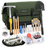 MYSTERYSTONE 23 Pieces Rock Hammer Kit for Rock Hounding, Complete Great Bundle including Steel Rock Pick Hammer,3-Pieces Heavy Duty Chisel Set,Updated Mussette Bag and Many More Mysterystone