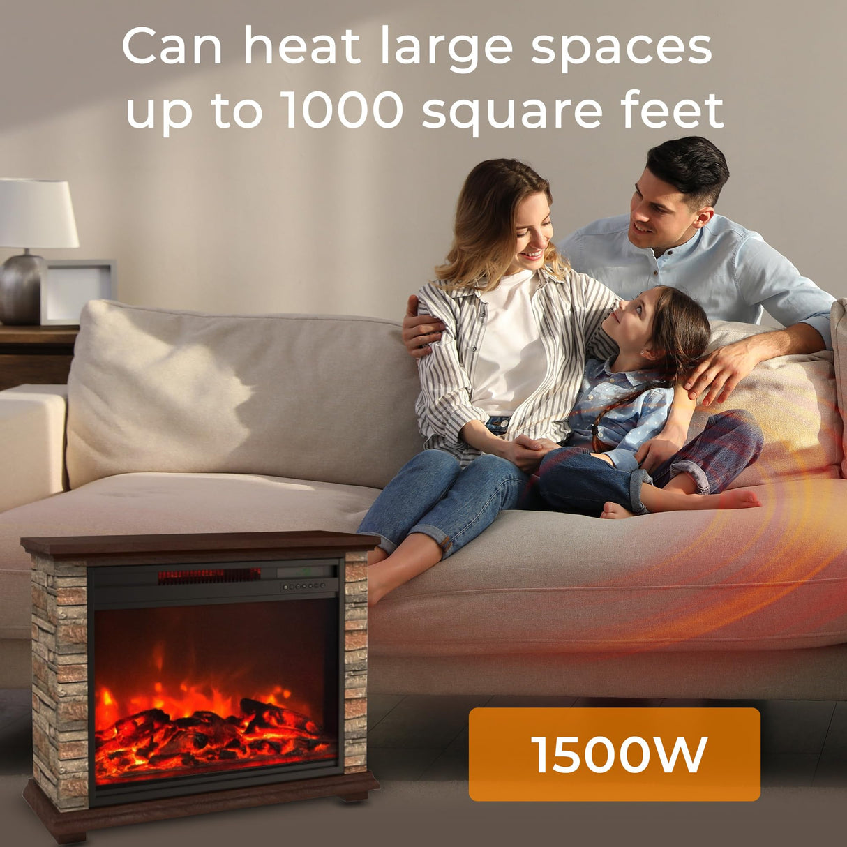 LifeSmart LifePro 1500 Watt Electric Infrared Quartz Fireplace Heater for Indoor Use with 3 Heating Elements and Remote, Faux Stone & Oak Wood LIFESMART GLOBAL