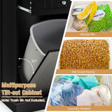 SILKYDRY Tilt-Out Trash Cabinet & Kitchen Island with Adjustable Shelf and Drawers - Black SILKYDRY