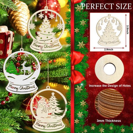 36PCS Wooden Hollow Christmas Ornaments for Paint Christmas Tree Decorations 6 Styles, DIY Blank Unfinished Wood Reindeer Santa Claus Snowman Snowflake Angle Cutouts for Crafts Winter Hanging Decora Sophena