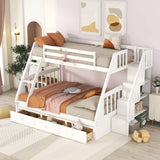 Twin-Over-Full Bunk Bed with Stairs and Storage by Harper & Bright Designs - Solid Wood Frame in White Harper & Bright Designs