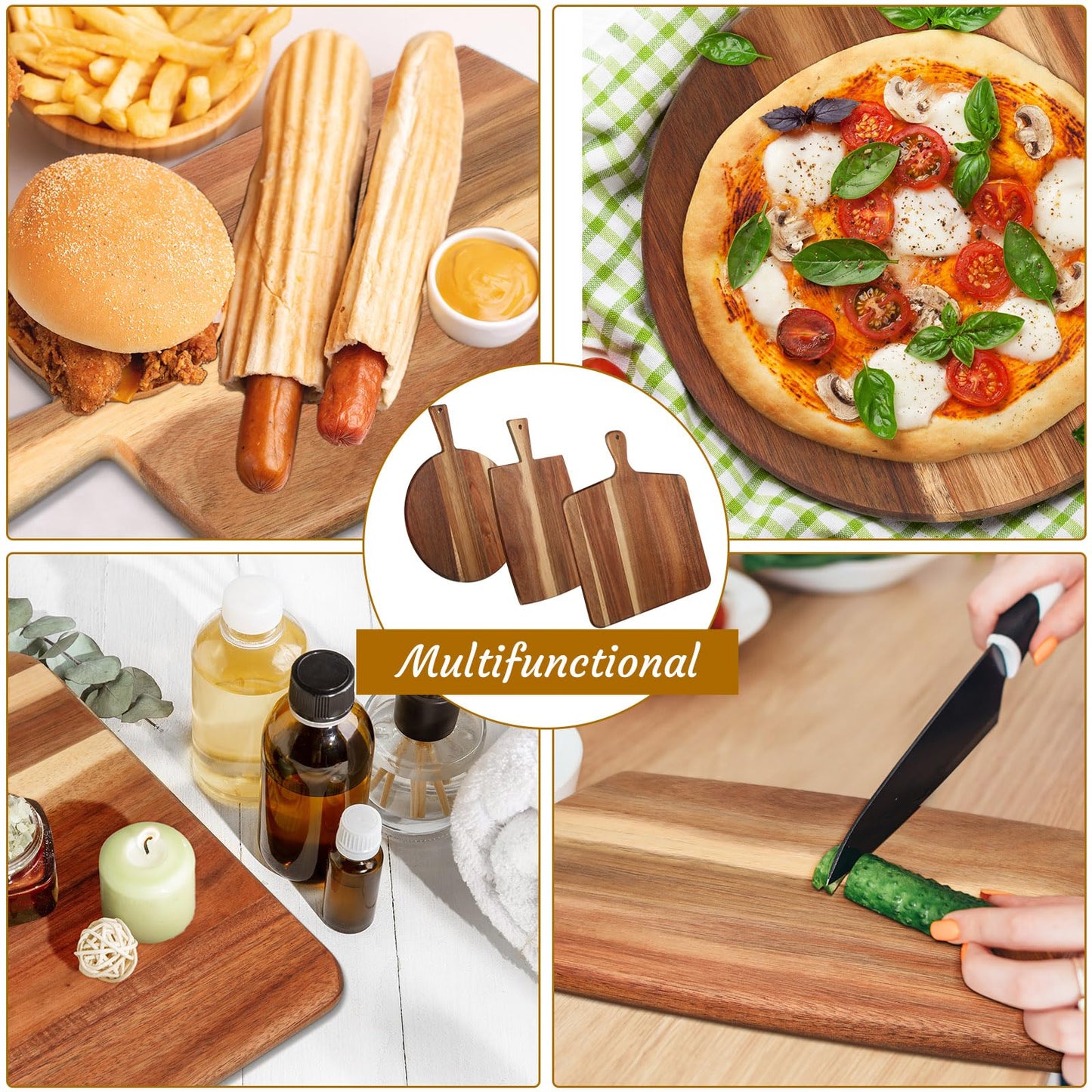 Zhehao 3 Pcs Acacia Wood Cutting Board Set Chopping Board with Handle for Charcuterie Cheese Board Meat Bread Chopping Blocks Vegetables Fruit - WoodArtSupply