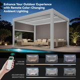 MELLCOM Motorized Louvered Pergola 10x13, Solar and Electric Powered with LED and 4 Side Screens, Aluminum Adjustable Louvered Roof for Outdoor Shelter, Weatherproof, White MELLCOM